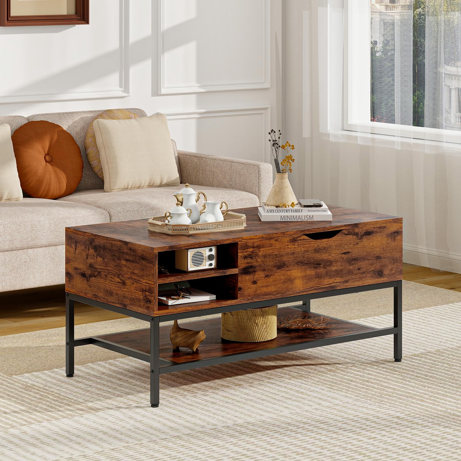 Giantex Lift Top Coffee Table, Coffee Table with Storage Shelf and Hidden Compartment