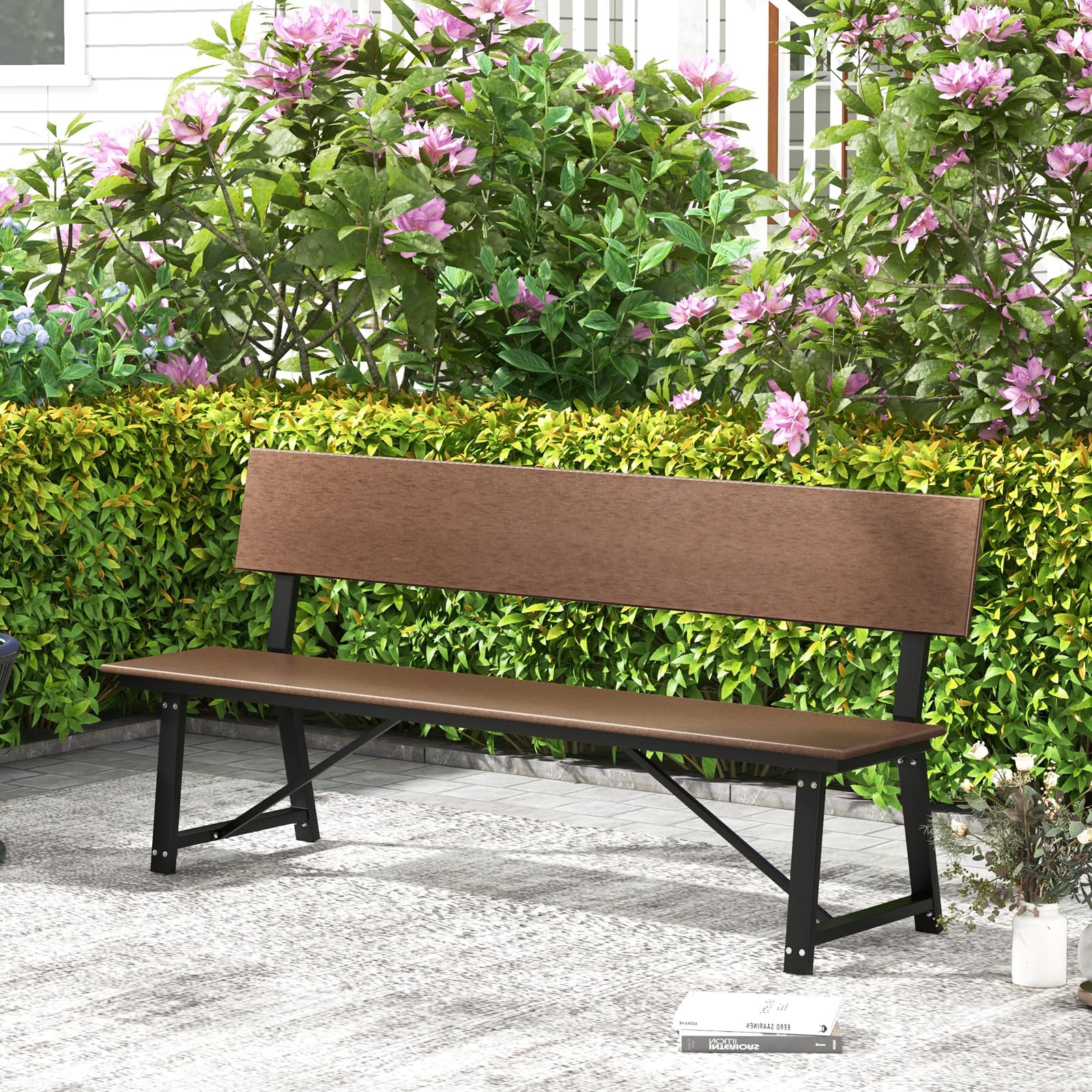 Giantex Outdoor Bench, 4-Person 72 Inches Garden Bench with Weatherproof HDPE Backrest & Seat