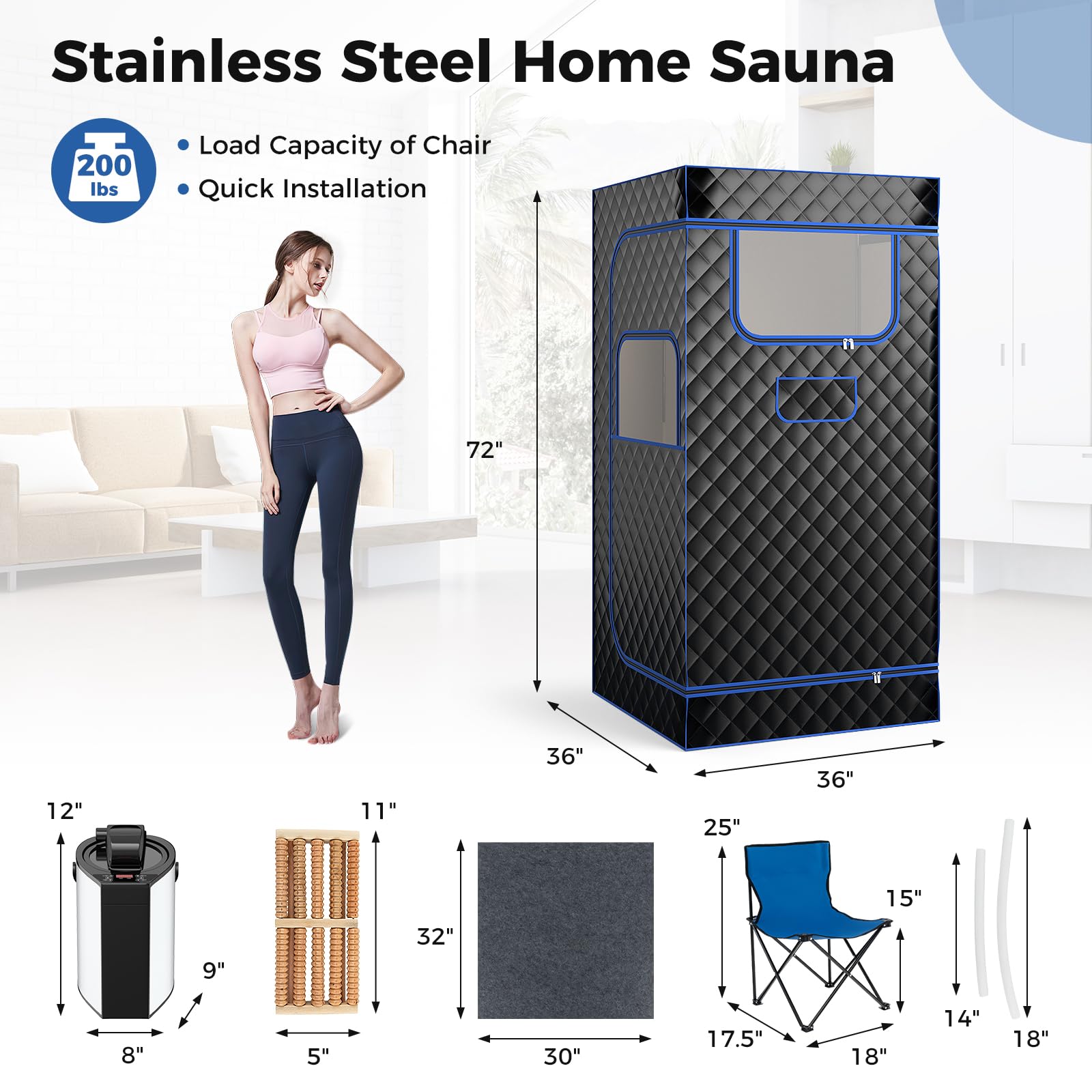 Giantex Portable Steam Sauna, Full Body Sauna Box with 3L Steam Generator, Remote Control