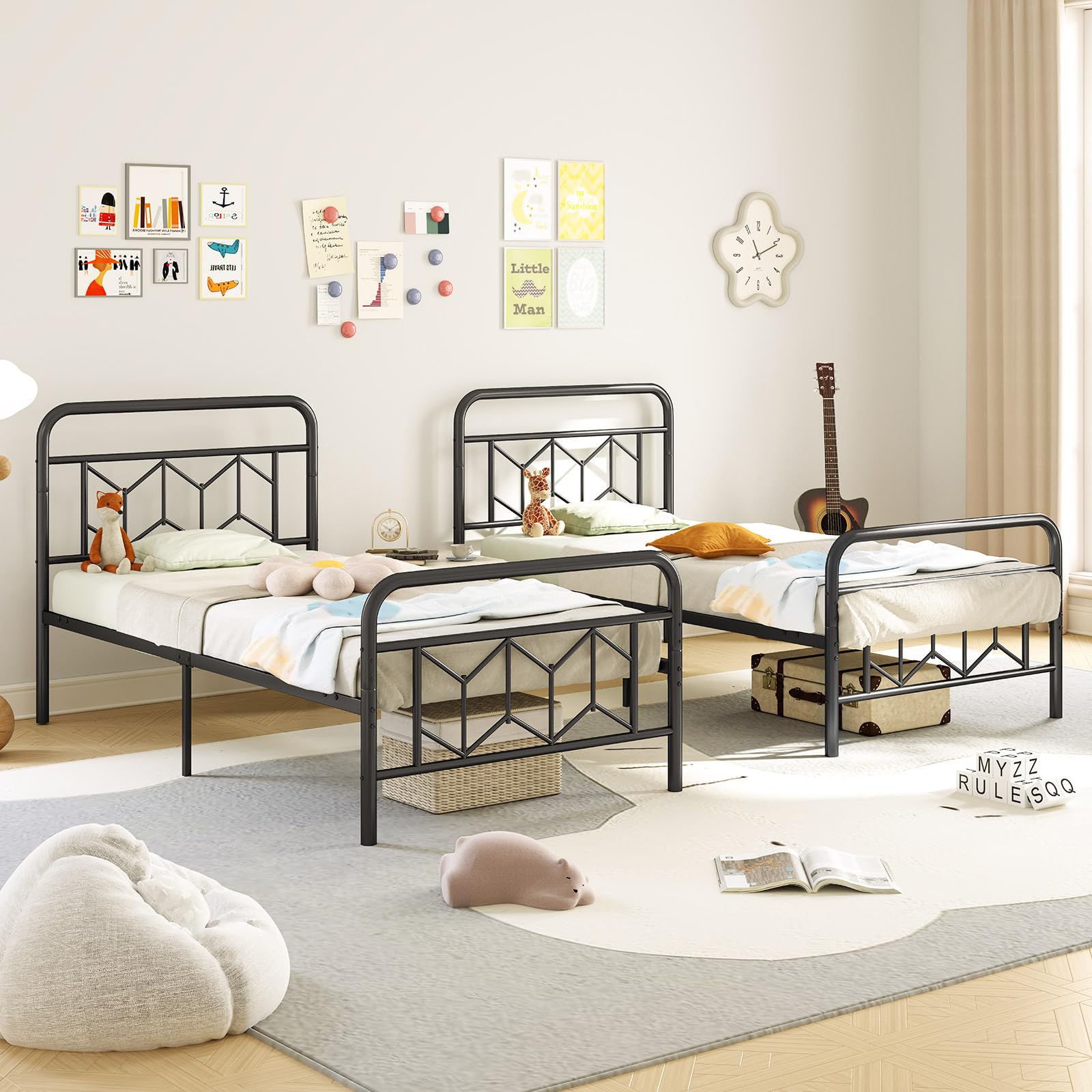 Giantex Metal Twin Bed Frames with Victorian Style Headboard & Footboard, Heavy Duty Slats Support Mattress Foundation