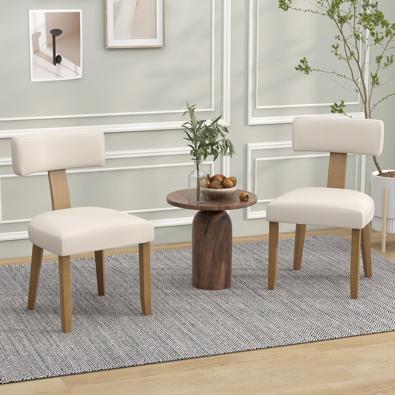 Giantex Upholstered Dining Chairs Set, Mid Century Modern Kitchen Chairs w/Curved Backrest & Rubber Wood Legs