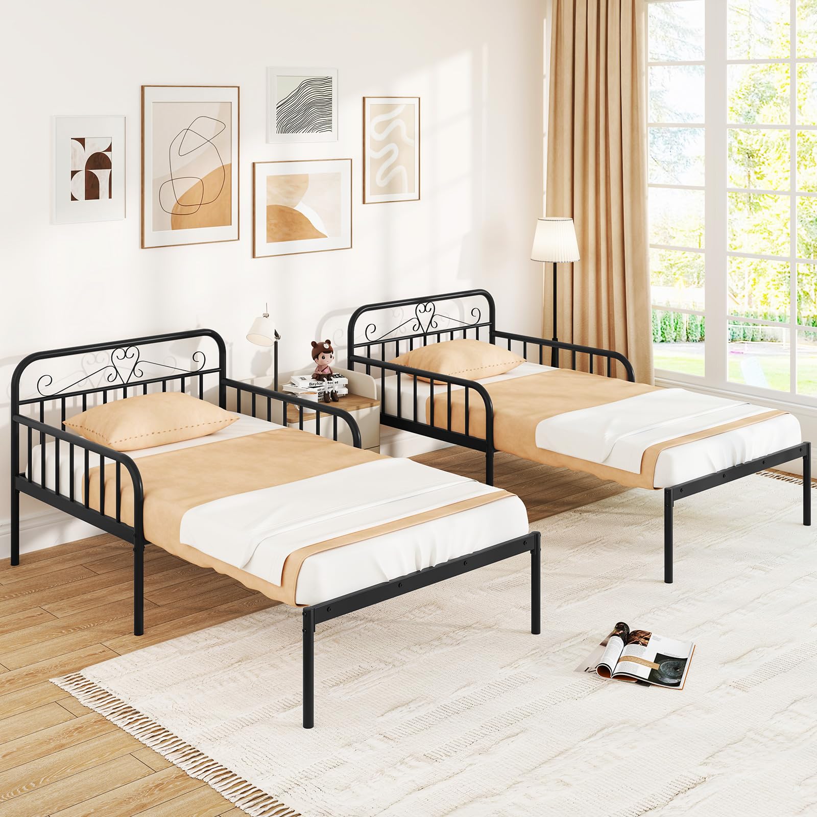 Giantex Metal Twin Bed Frame, Convertible Sofa Bed with Headboard & Armrests, Pull-Out Sleeper Chair Bed