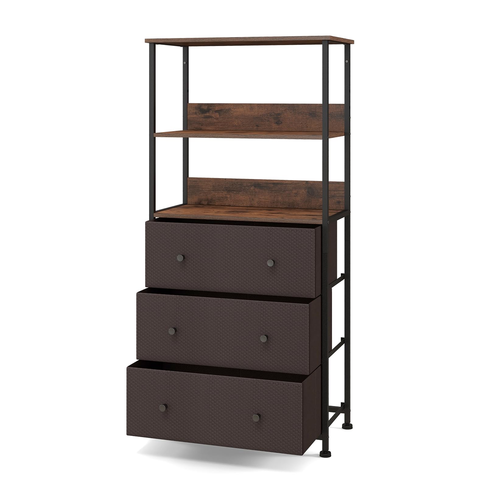 Giantex Corner Shelf with 3 Storage Drawers - 3-Tier Bookshelf with Height Adjustable Upper Shelf