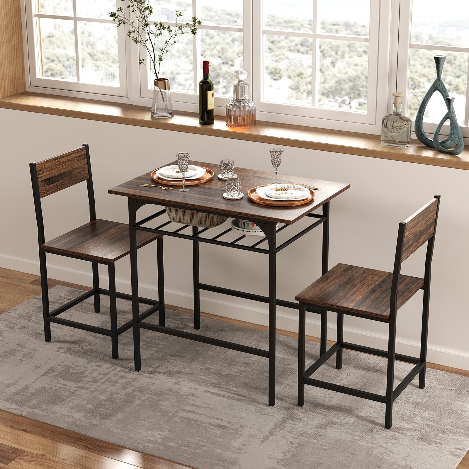 Giantex 3-Piece Dining Table Set with Wine Rack for 2 Small Space