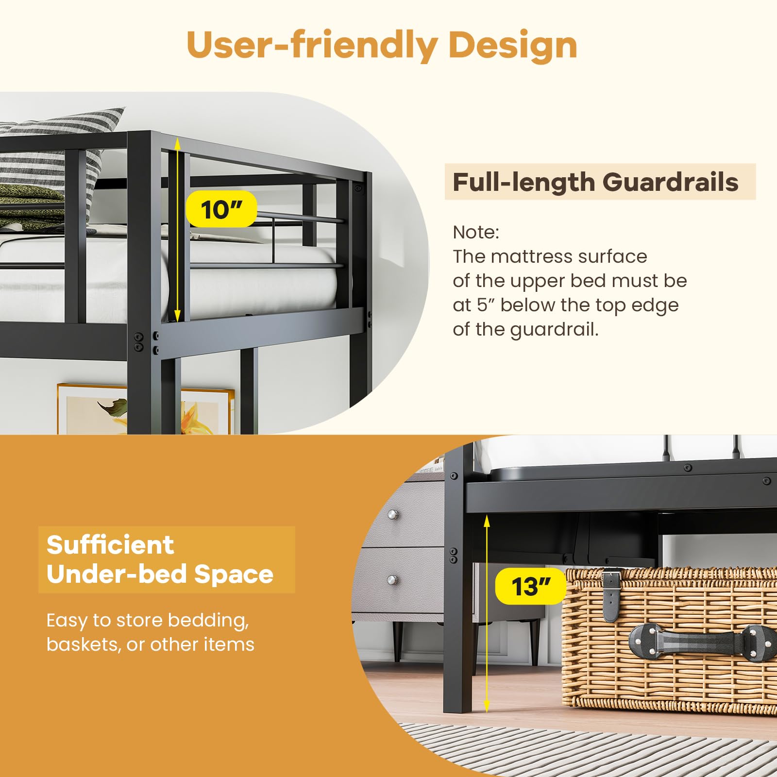 Giantex Twin Over Futon Bunk Bed, Metal Bunk Bed with Futon