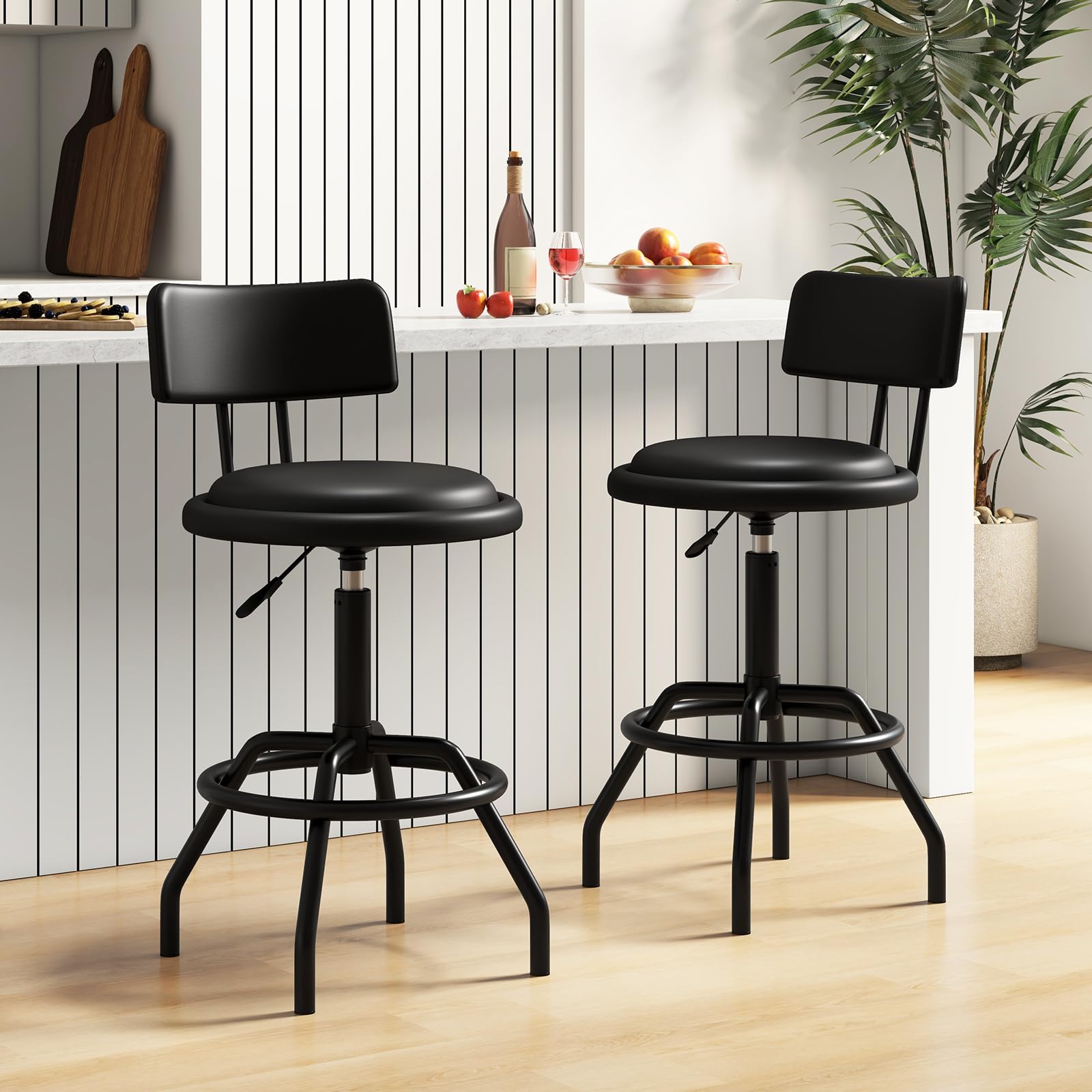 Giantex Swivel Bar Stools Set of 1/2/3/4, 24.5"-29" Height Adjustable Counter Height Chairs w/Back