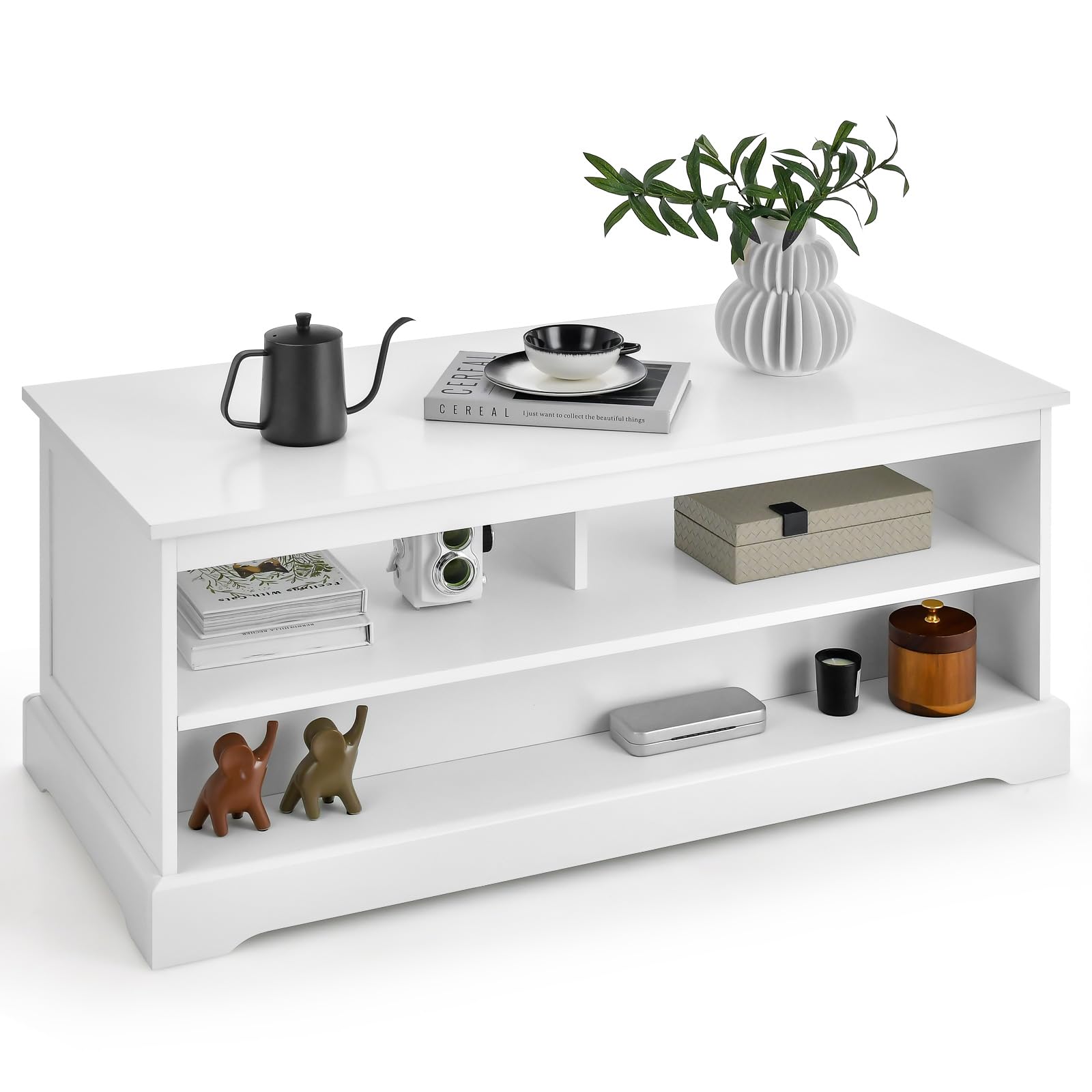 Giantex Coffee Table w/Storage, Home Tea Table w/ 2 Drawers & 2 Open Shelves (White)