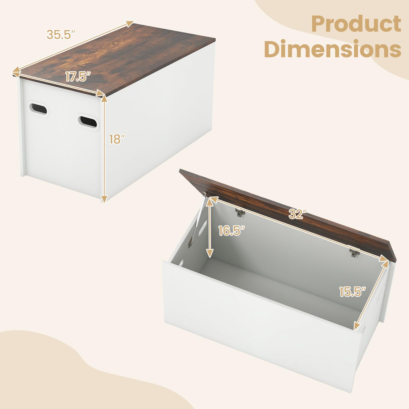 Giantex Flip-top Storage Chest, Lift Top Storage Bench w/Pneumatic Rod & Safety Hinges