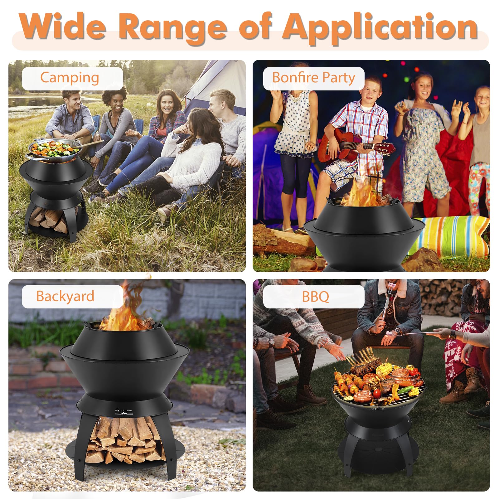 Giantex 3-in-1 Smokeless Fire Pit, 20" Wood Burning Firepit w/Removable Wok Ring & Ash Pan