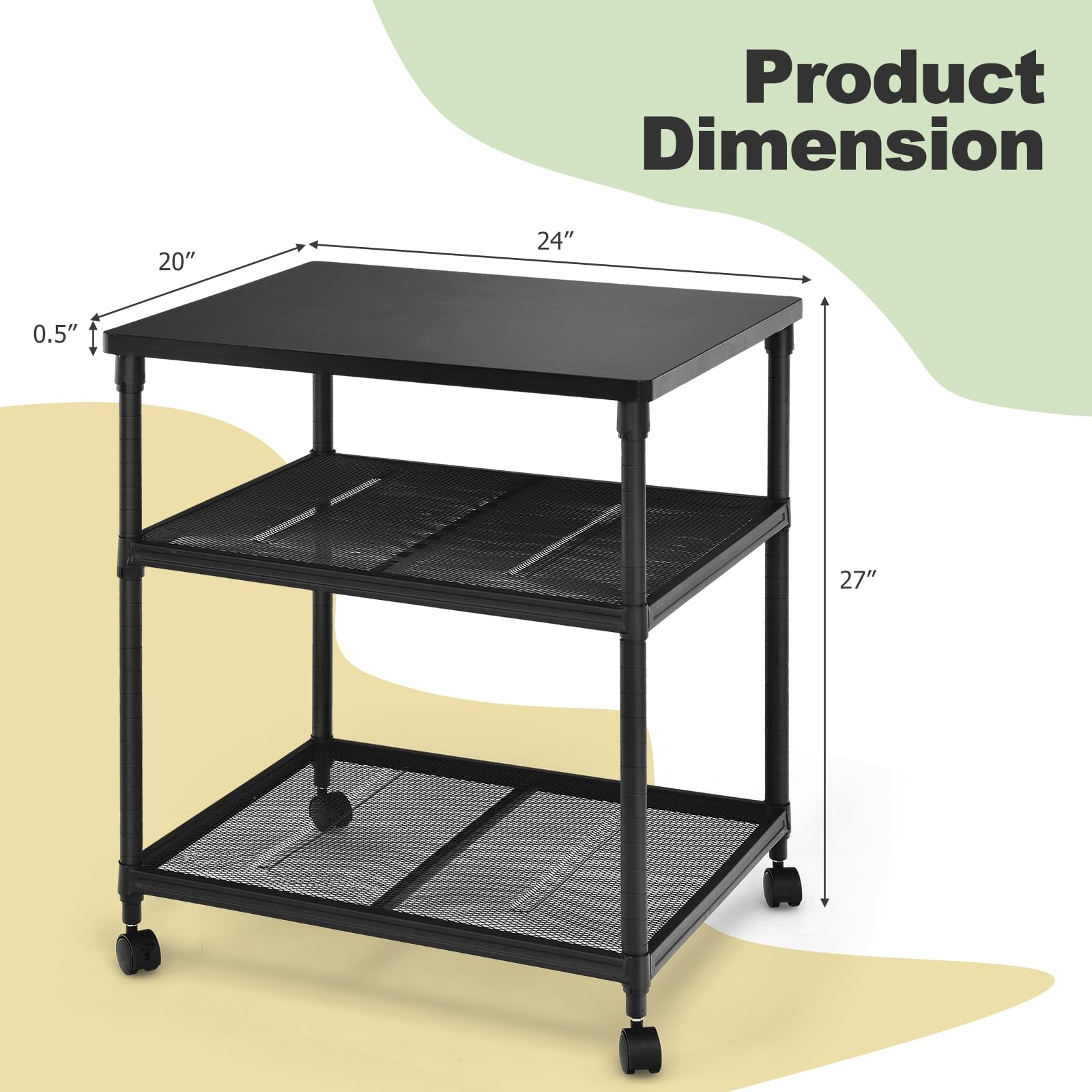 Giantex Printer Stand, 3-Tier Industrial Printer Cart with Lockable Wheels