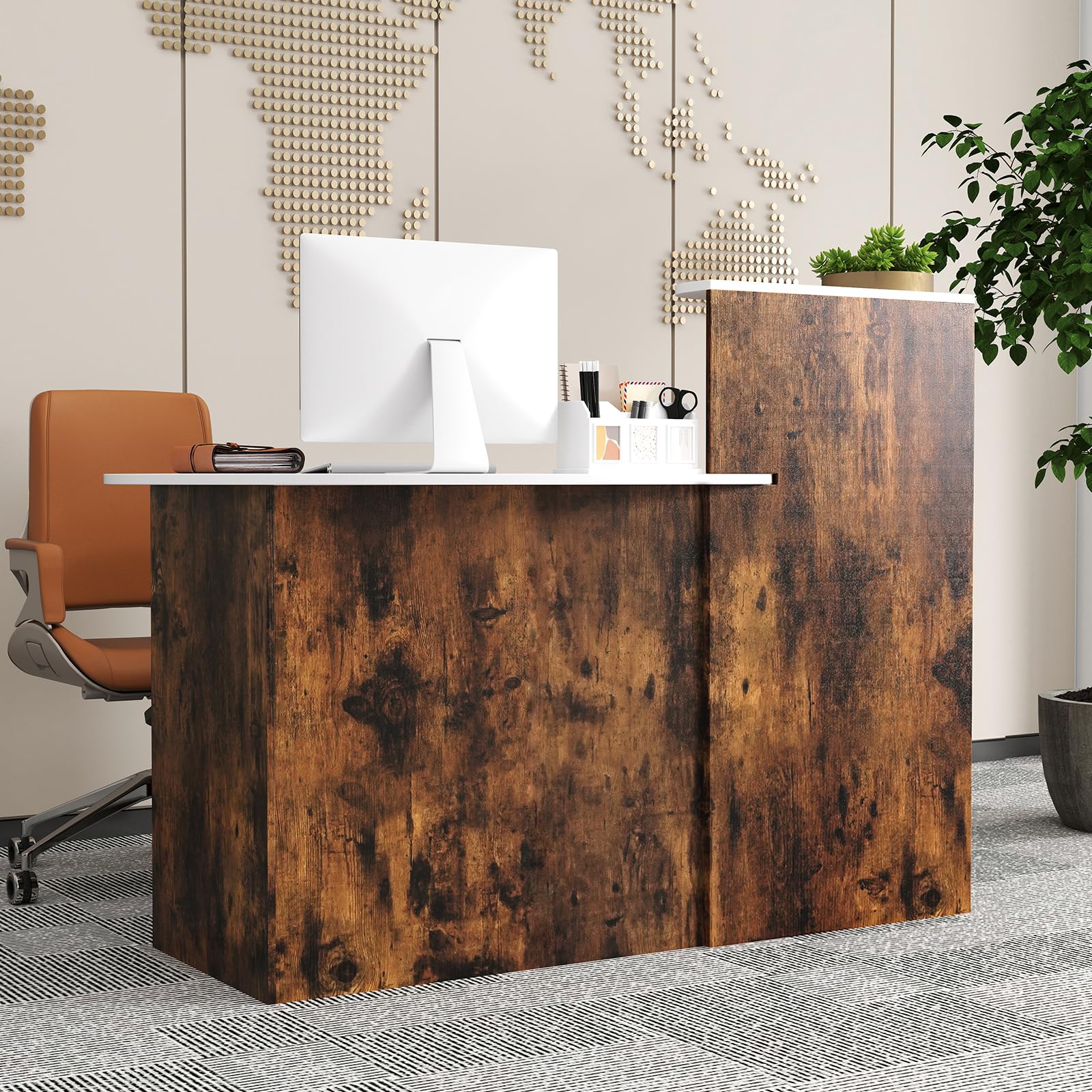 Giantex Reception Desk, Front Counter Desk with Lockable Drawer, Oval Tabletop & Adjustable Shelf