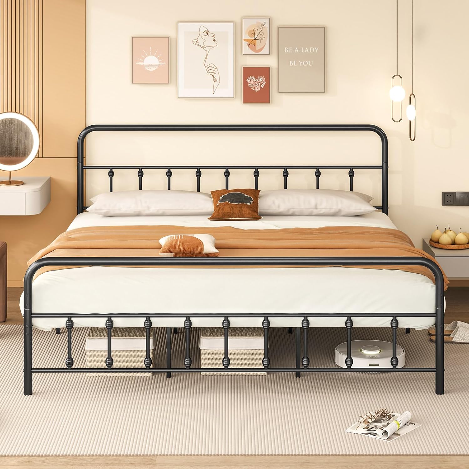 Giantex Metal Platform Bed Frame, Victorian Style Platform Bed with Headboard & Footboard