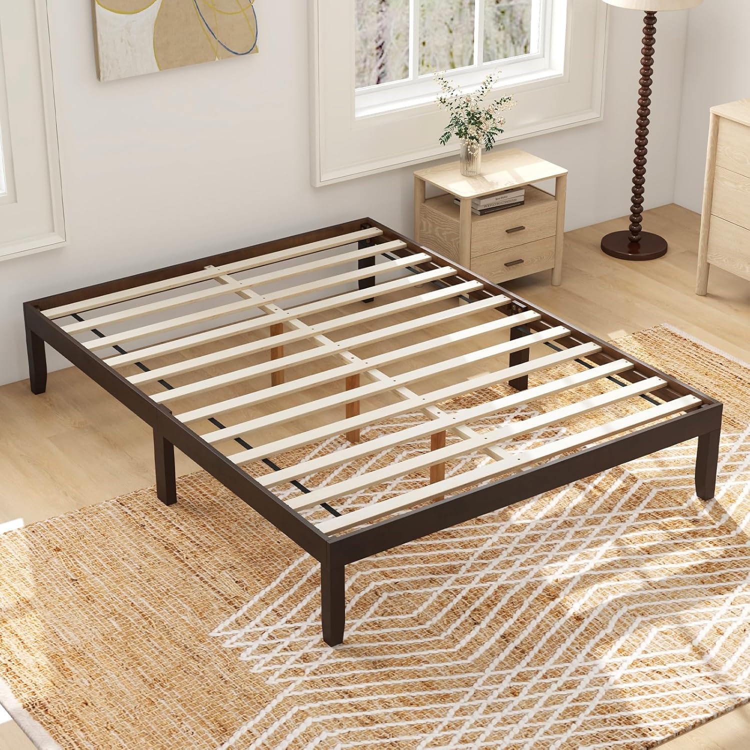 Giantex 14 Inch Twin Wood Platform Bed Frame, Minimalist Twin Bed Frame with Wooden Slats Support & Rubber Wood Legs