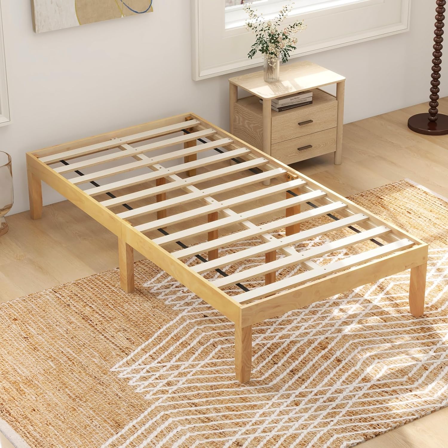 Giantex 14 Inch Twin Wood Platform Bed Frame, Minimalist Twin Bed Frame with Wooden Slats Support & Rubber Wood Legs