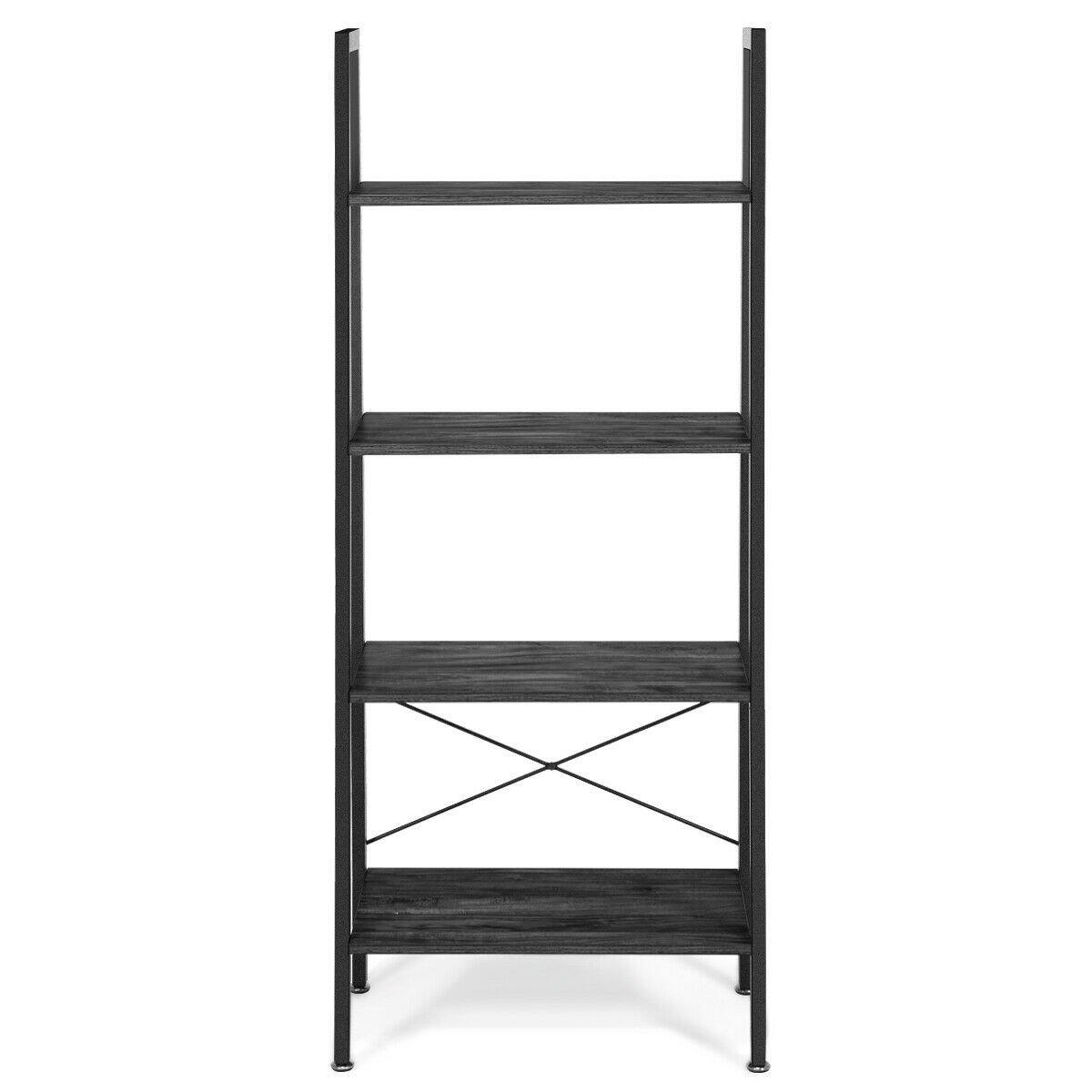 Ladder Shelf 4-Tier Industrial Bookshelf Storage Rack - Giantexus