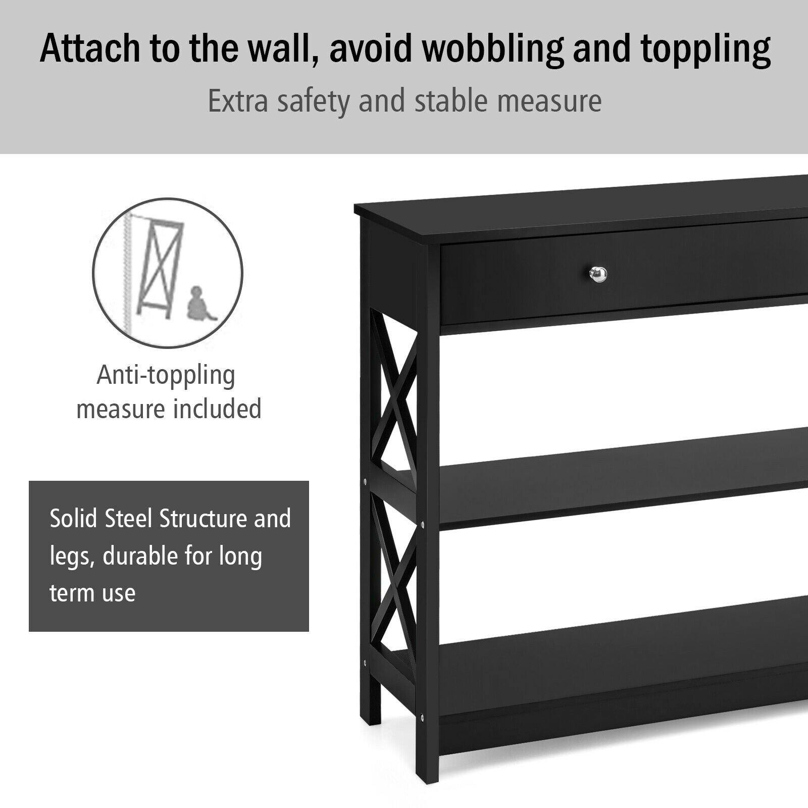 3-Tier Console Table with Drawers - Giantexus