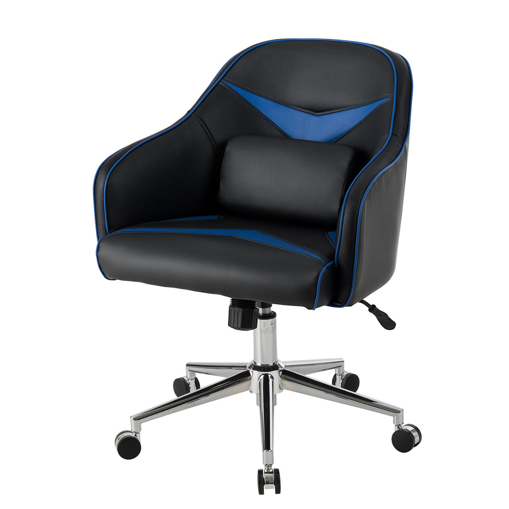 Giantex PU Leather Gaming Chair, Adjustable Height Mid-back Armchair w/  Massage Lumbar Pillow