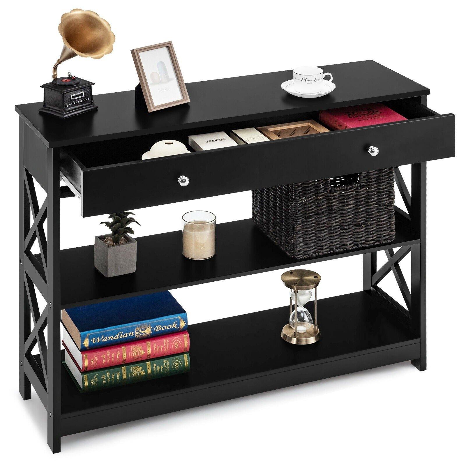 3-Tier Console Table with Drawers - Giantexus