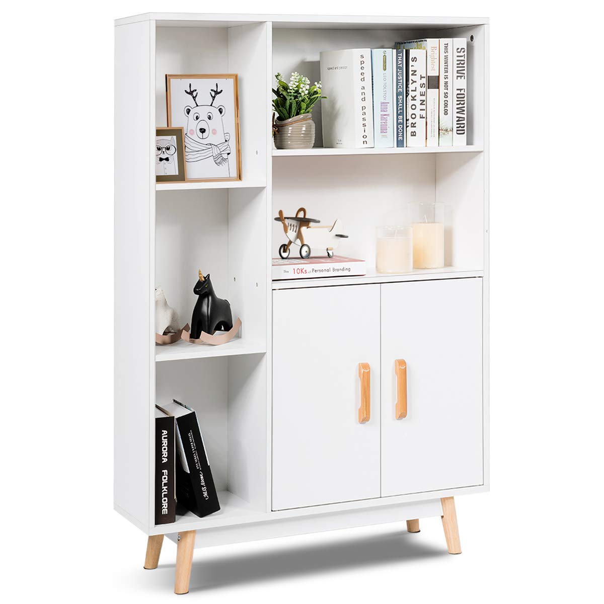 Giantex Storage Cabinet, Free Standing Pantry Cabinet with 2 Door Cabinet and 5 Shelves