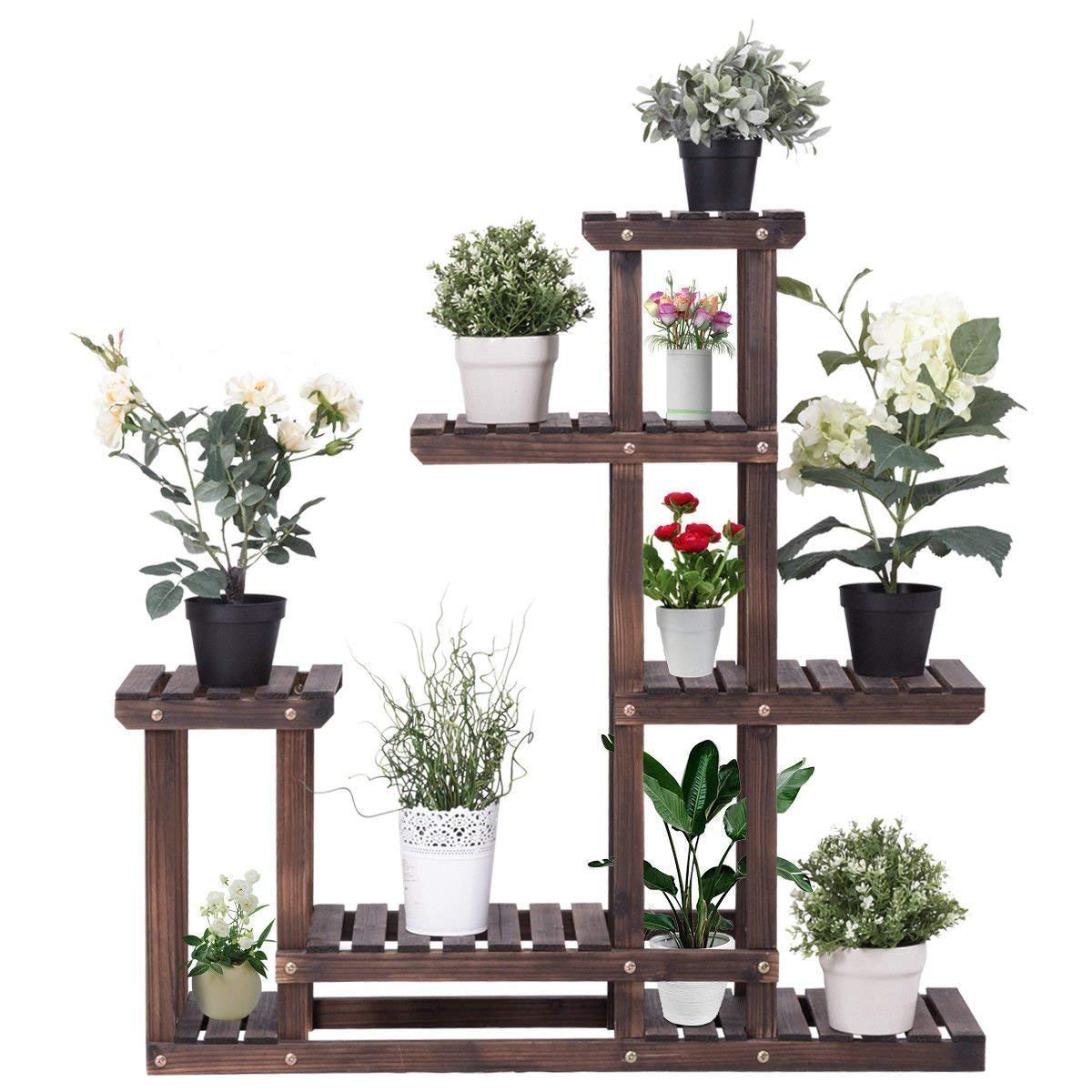 Giantex 6 Tiers Wooden Plant Stand, 10 Pots Flower Display Rack