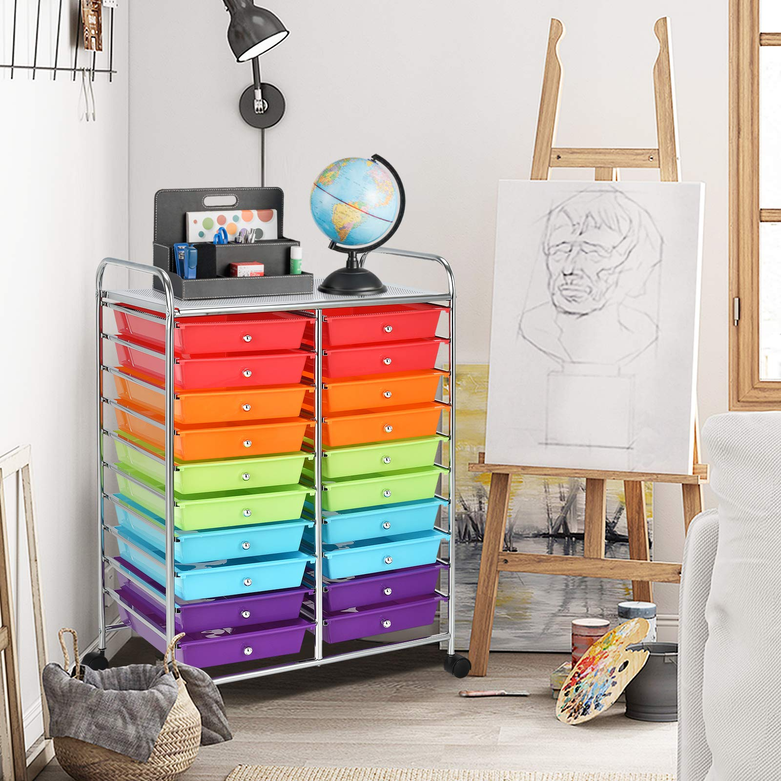 Giantexus Giantex Storage Drawer Carts, 20-Drawer Organizer, Utility Cart on Wheels, Multicolor2