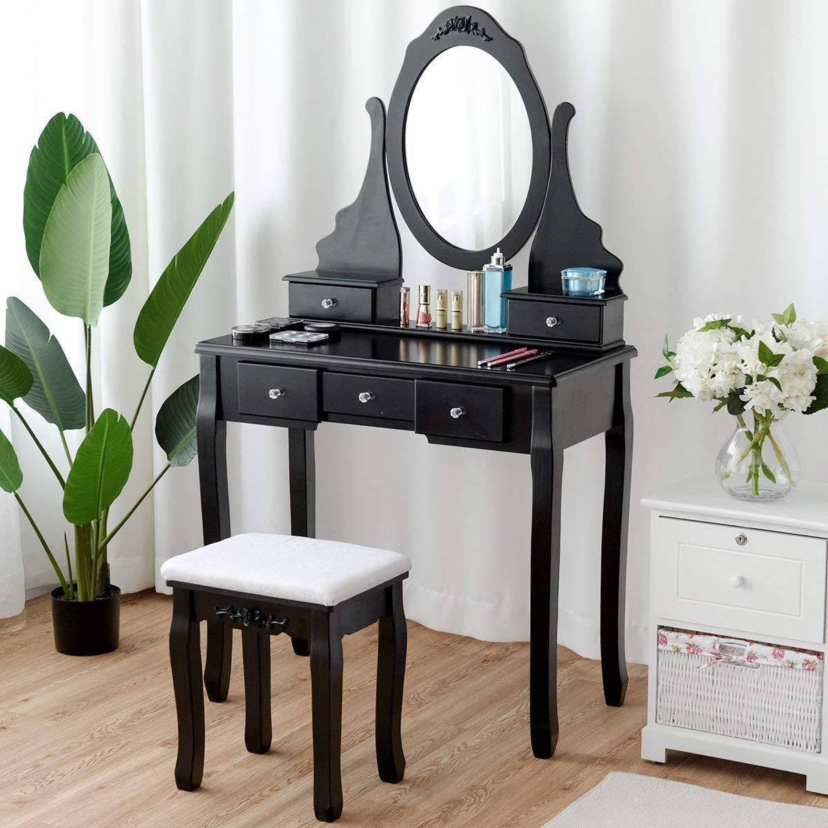 Giantex Makeup Dressing Table Large Storage with 5 Drawers