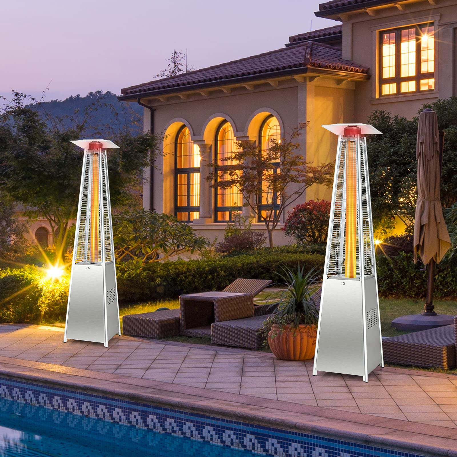 Giantex Outdoor Propane Patio Heaters, 42,000 BTU Pyramid Style Gas Porch and Deck Heater w/Dancing Flame