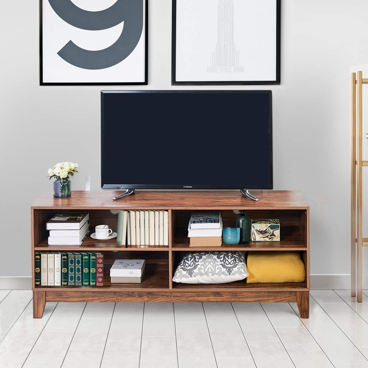 Giantex TV Stand Console Table Cabinet 55-65" Flat Screen, Large Storage for Living Recreation Room W/ 4 Open Shelves