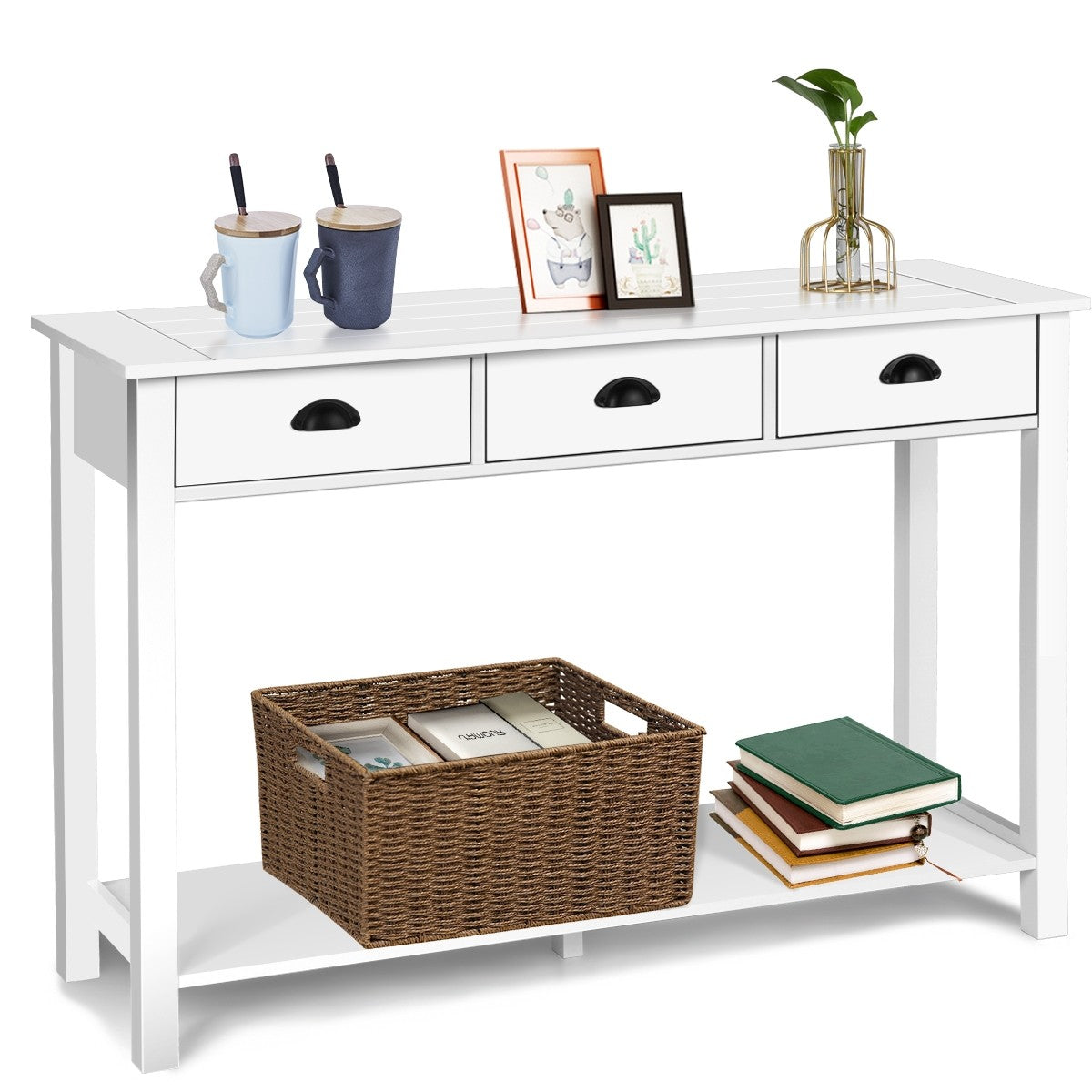 Console Sofa Table with 3 Drawers, Sofa Side Table with Shelf