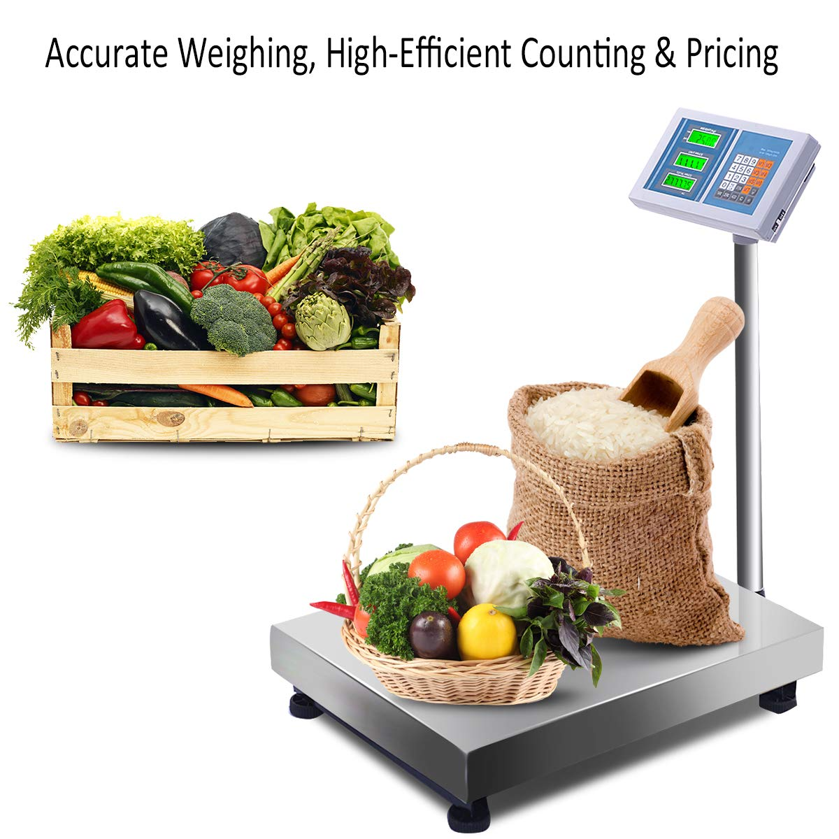 Digital Commercial Price Scale 66 lbs for Food Meat Fruit Produce with  Green Backlight LCD Display Stainless Steel Platform Battery Included Not  for