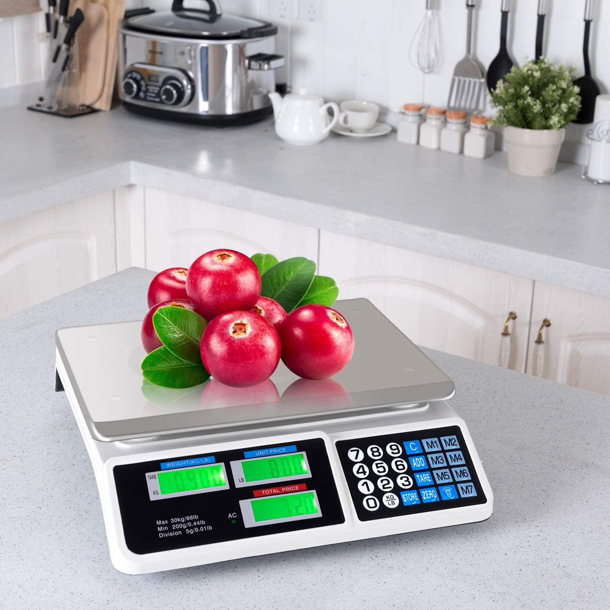 Giantex Price Computing Scale, 66 lbs LCD Digital Commercial Food Meat  Produce Weighing Scale in lb & kg, Stainless Steel Electronic Kitchen Scale  for