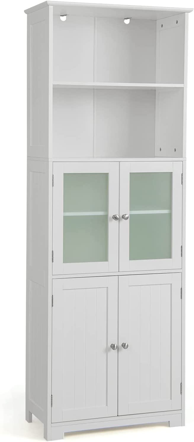 Giantex 64" Tall Bathroom Storage Cabinet, Freestanding Kitchen Pantry Cupboard with 2 Cabinets