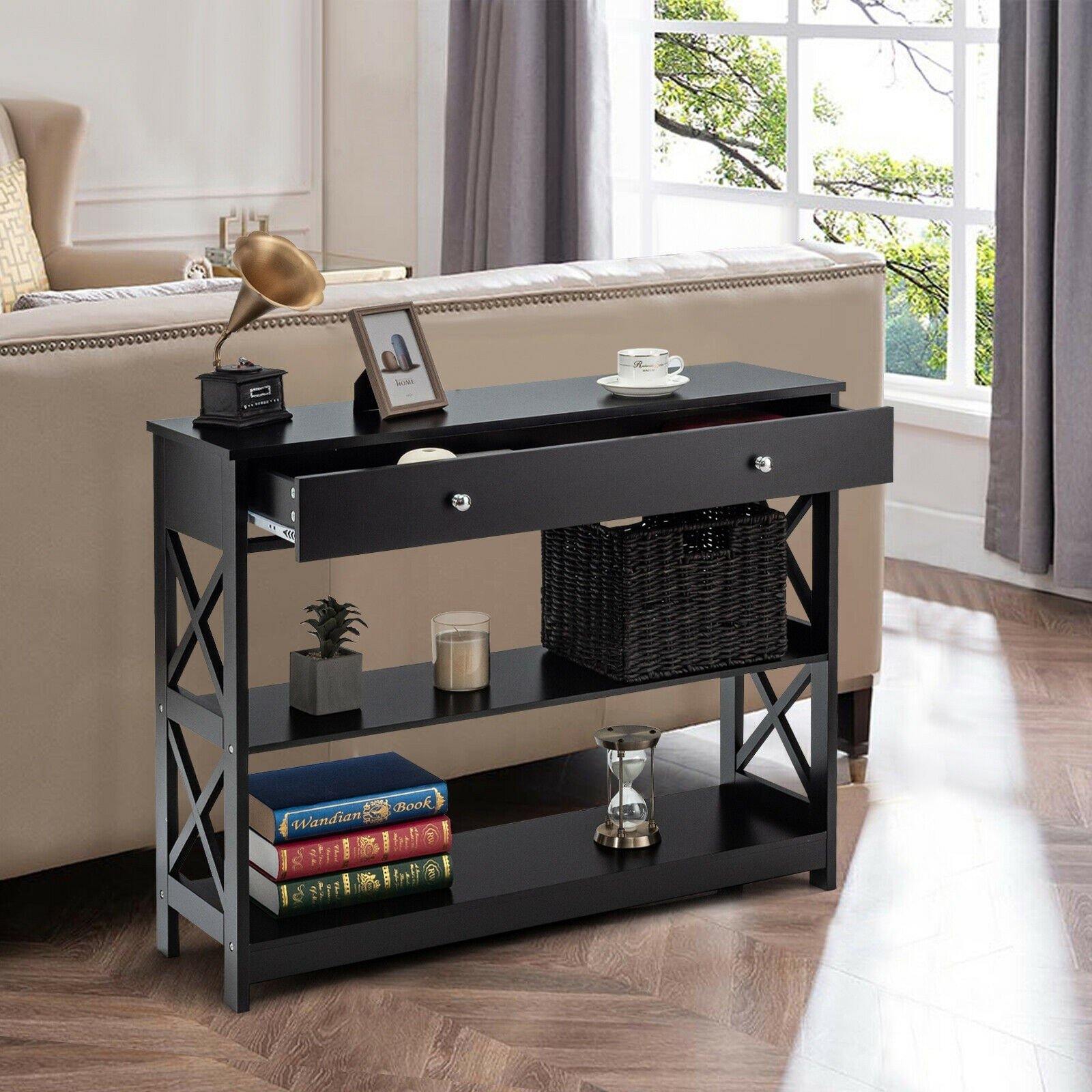 3-Tier Console Table with Drawers - Giantexus