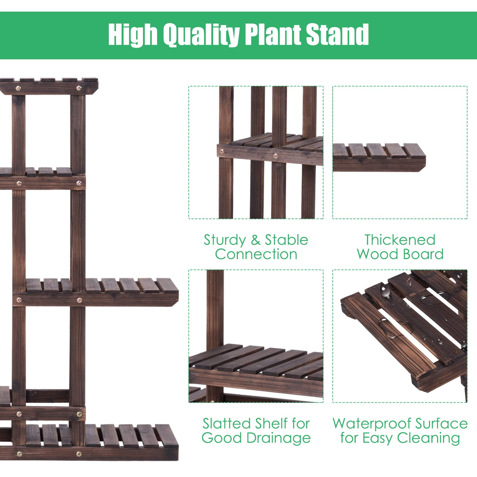 Giantex 6 Tiers Wooden Plant Stand, 10 Pots Flower Display Rack