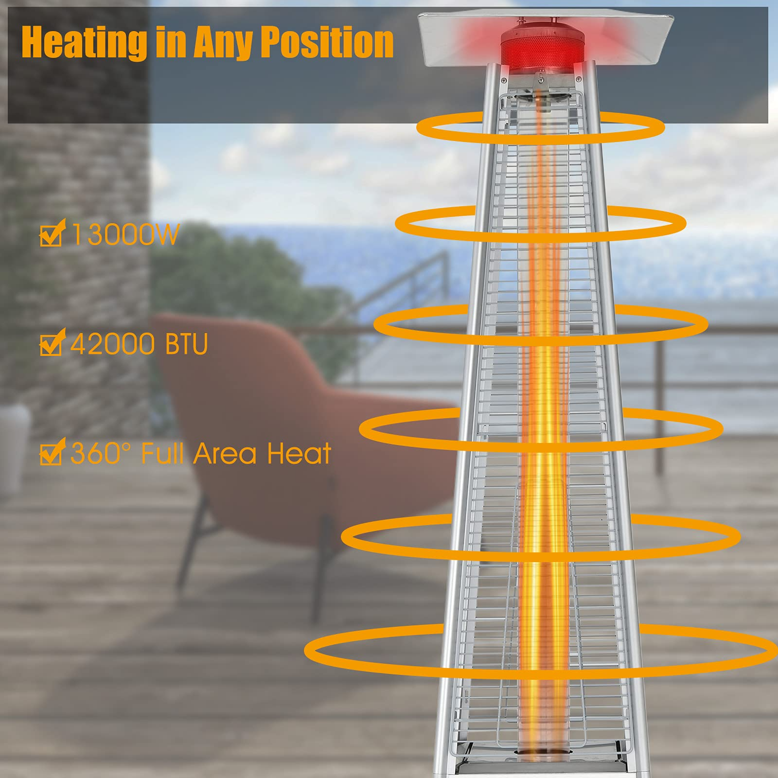 Giantex Outdoor Propane Patio Heaters, 42,000 BTU Pyramid Style Gas Porch and Deck Heater w/Dancing Flame