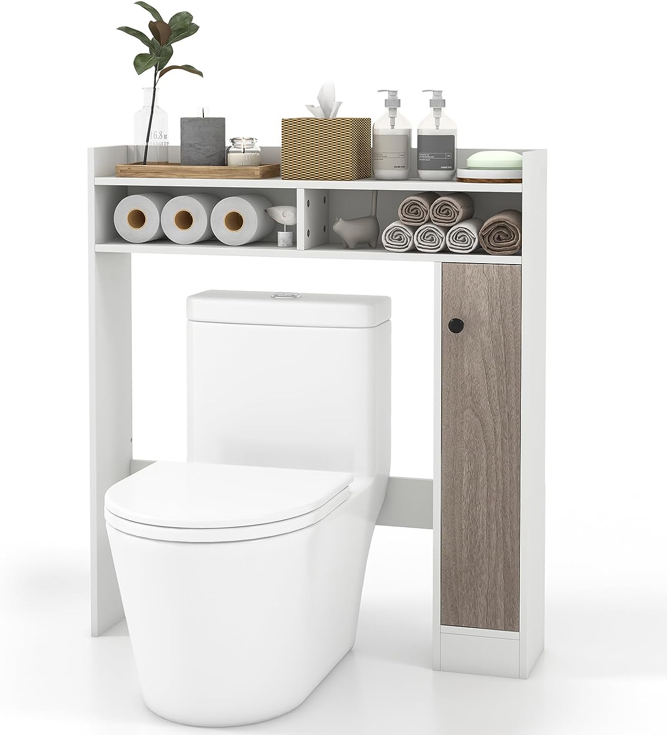 Giantex Over-The-Toilet Storage Rack, Bathroom Freestanding Space Saver with 1-Door Side Storage Cabinet