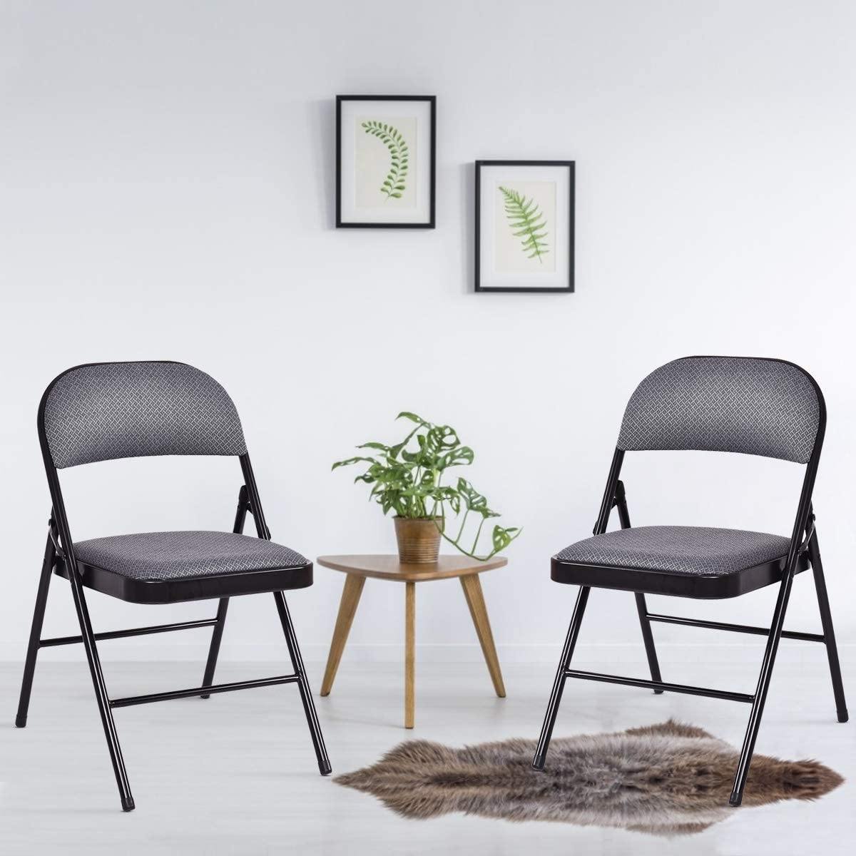 4-Pack Folding Chairs with Metal Frame and Fabric Upholstered Padded Seat - Giantexus