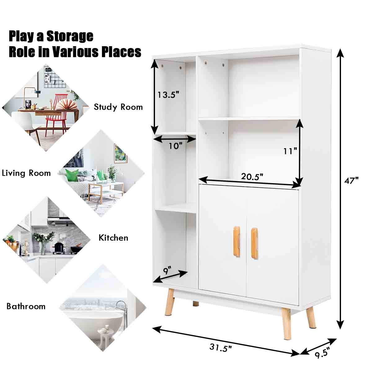Giantex Storage Cabinet, Free Standing Pantry Cabinet with 2 Door Cabinet and 5 Shelves