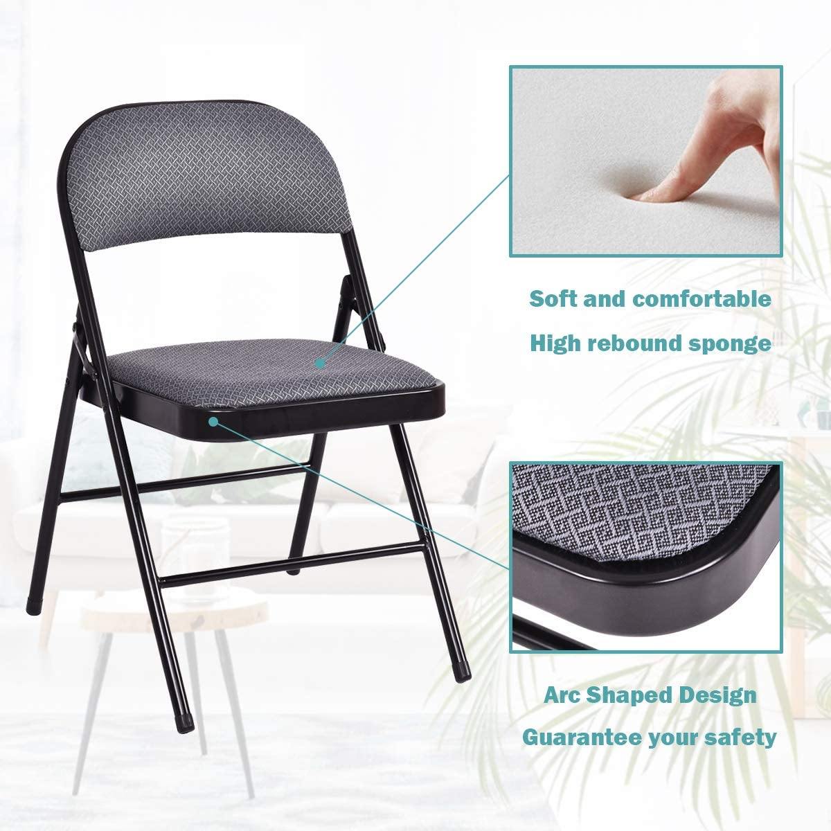 4-Pack Folding Chairs with Metal Frame and Fabric Upholstered Padded Seat - Giantexus