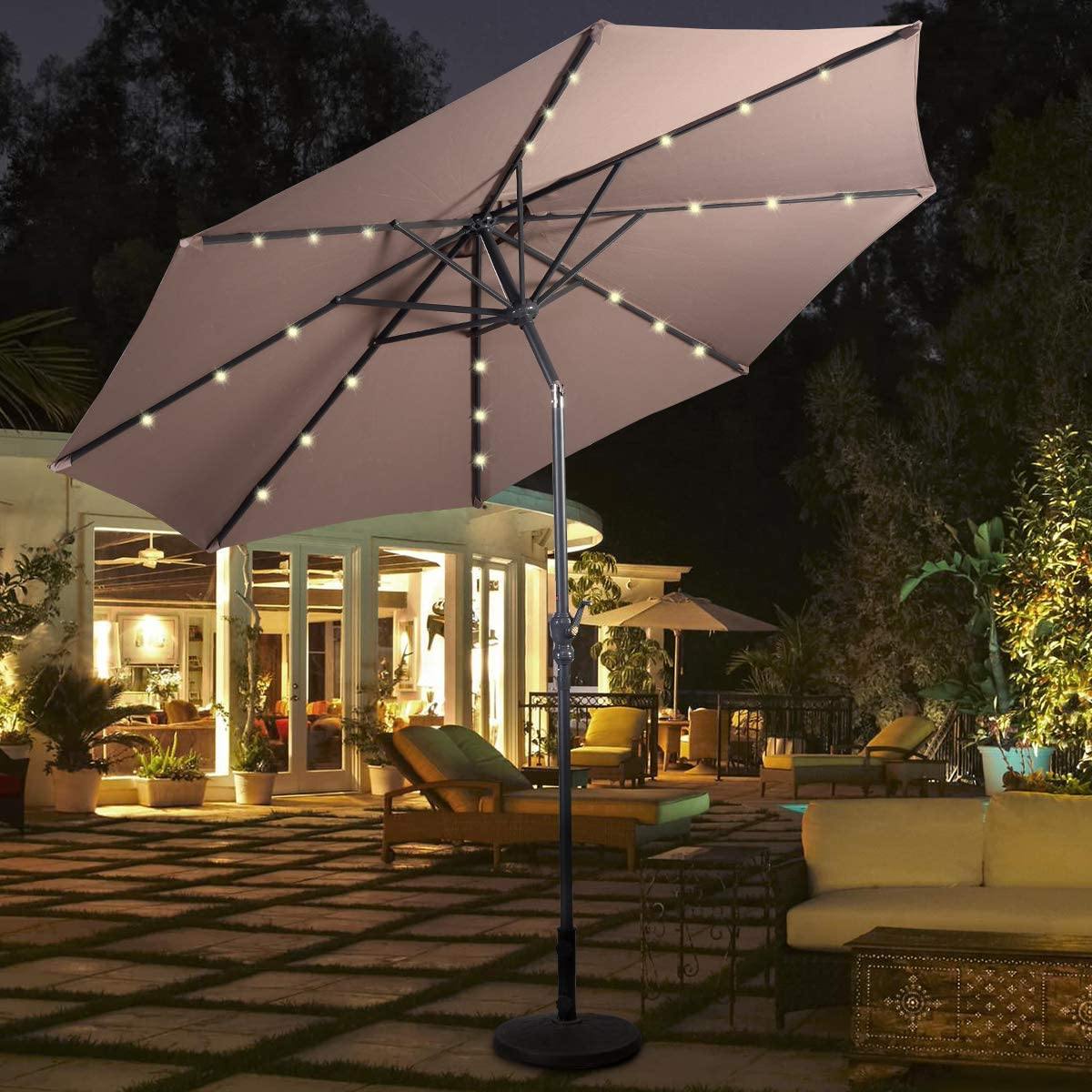 10ft Solar Patio Umbrella Outdoor with Lights Pool Indoor Outdoor Use - Giantexus