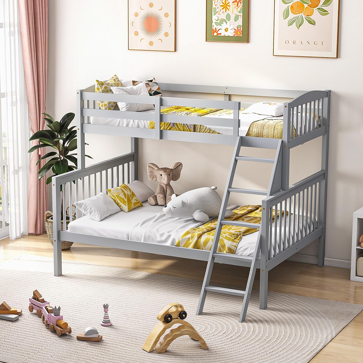 Giantex Bunk Bed, Solid Wood Detachable Bed Frame with High Guardrails & Integrated Ladder