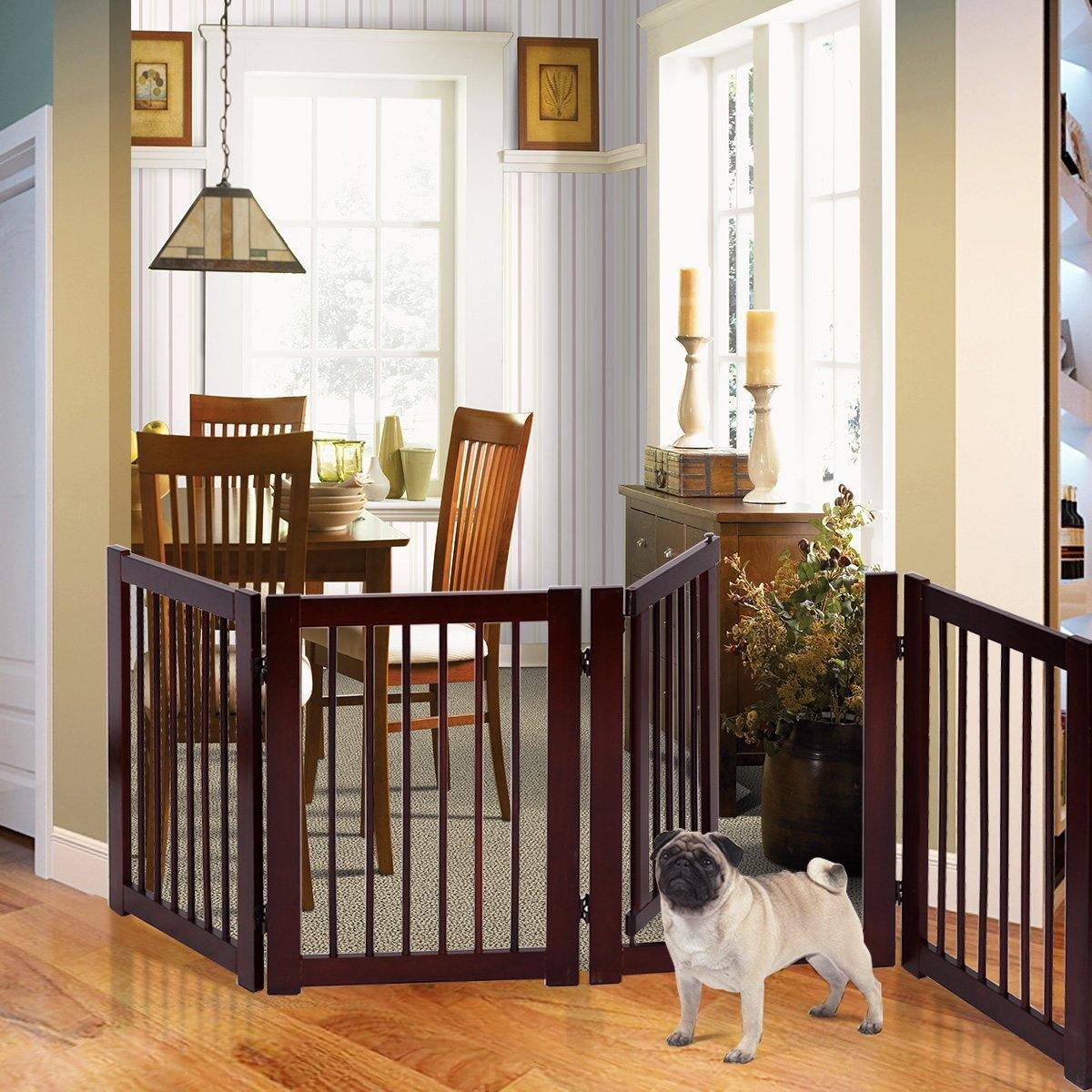 Giantex Expandable Wood Dog Gate, 28''-80'' Adjustable Freestanding Pet  Gate Ste