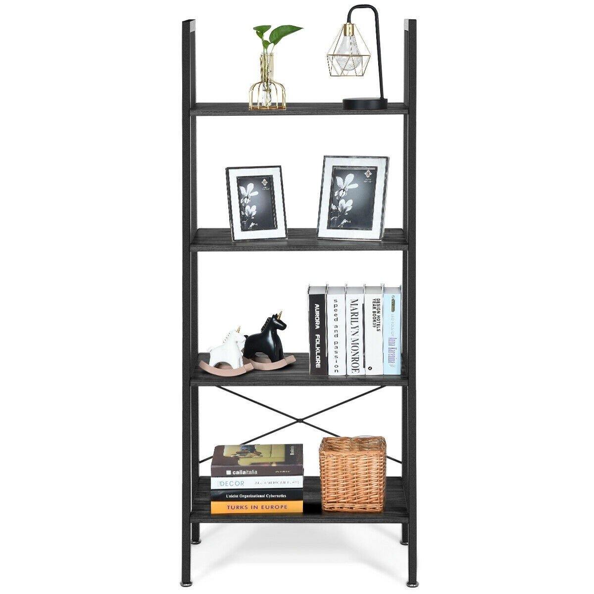 Ladder Shelf 4-Tier Industrial Bookshelf Storage Rack - Giantexus