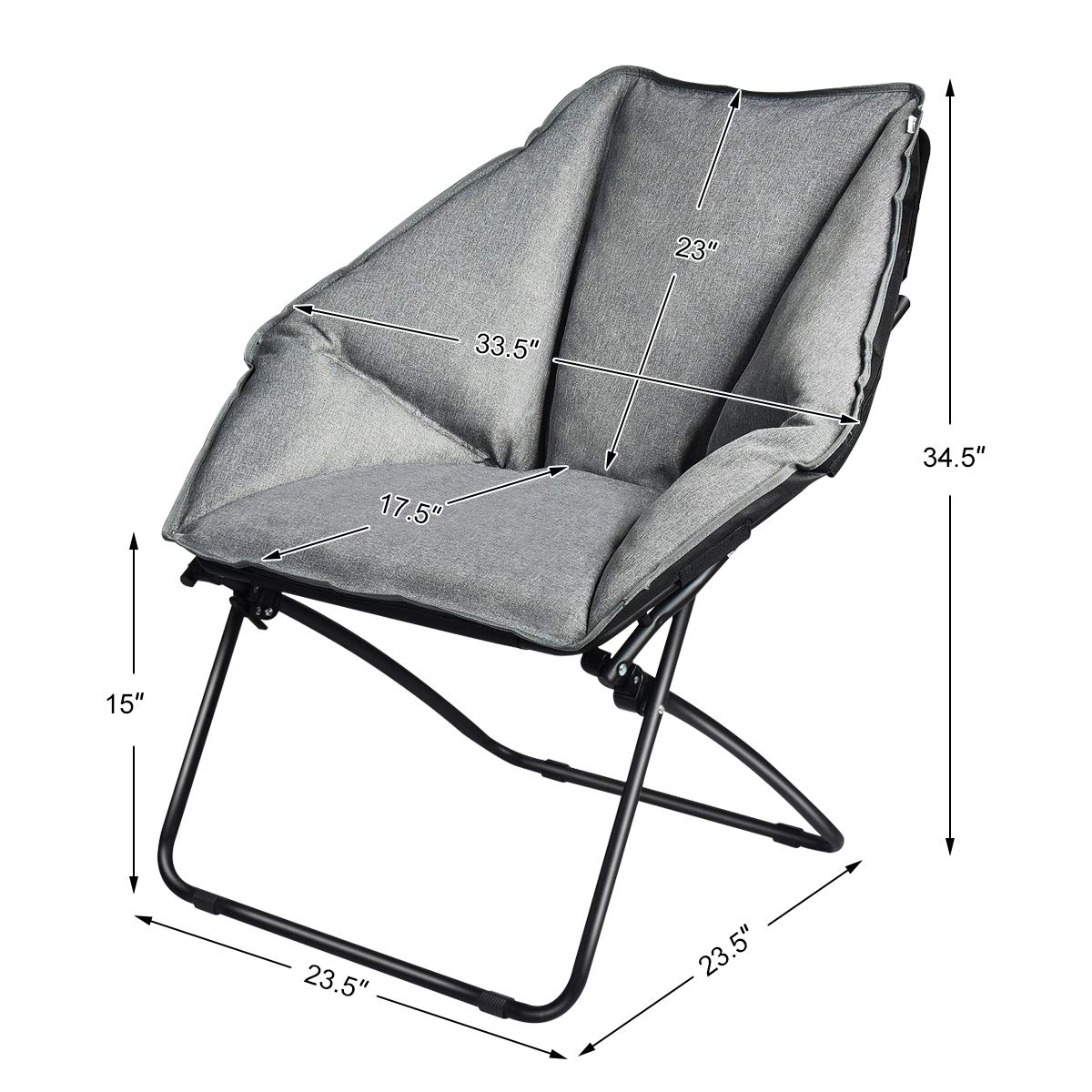 Giantex Portable Camping Chair, Moon Saucer Chair, Outdoor Folding Chair  with Soft Padded Seat, Lawn Chair with Cup Holder and Carry Bag (Grey)