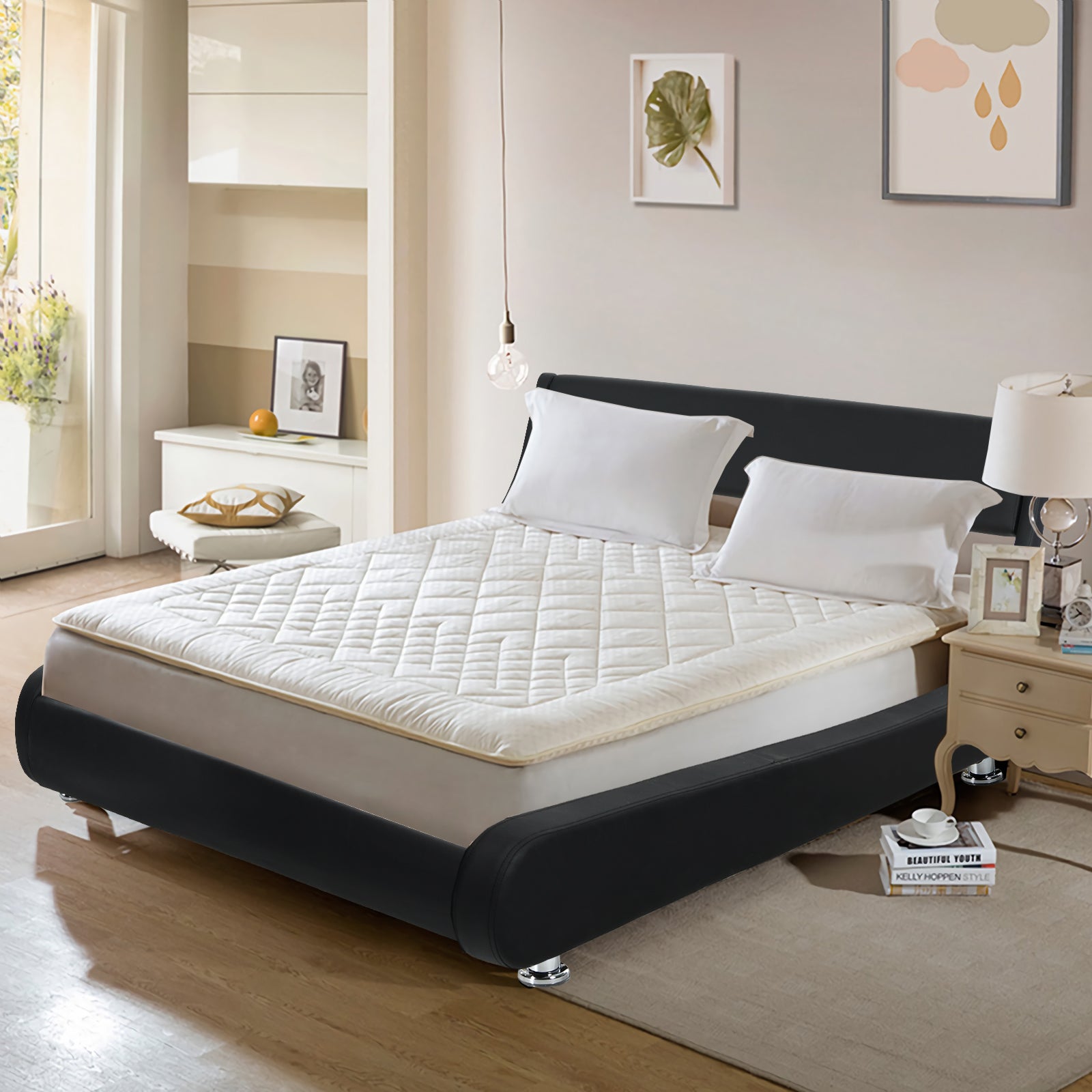 Giantex Bed Frame, Upholstered Mattress Foundation with Adjustable Headboard (Full/Queen)