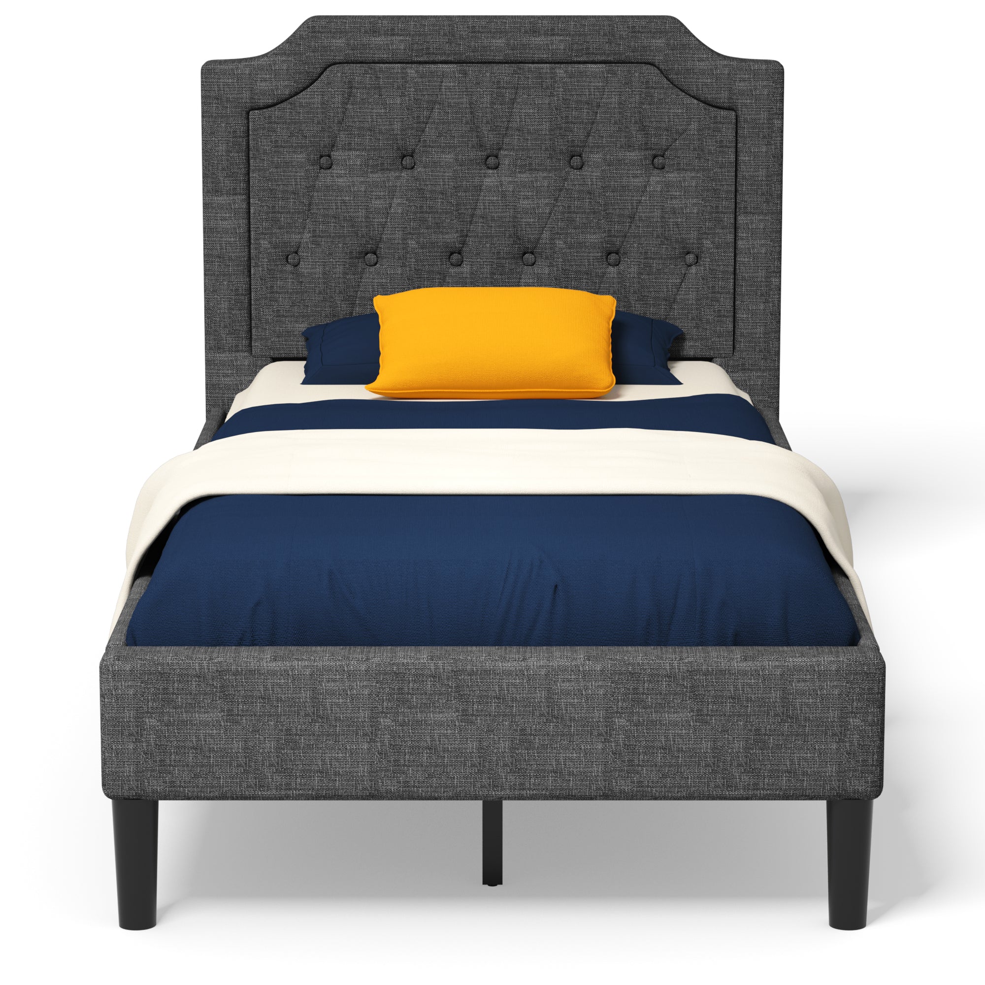 Twin Size Upholstered Bed Base with Button Stitched Headboard