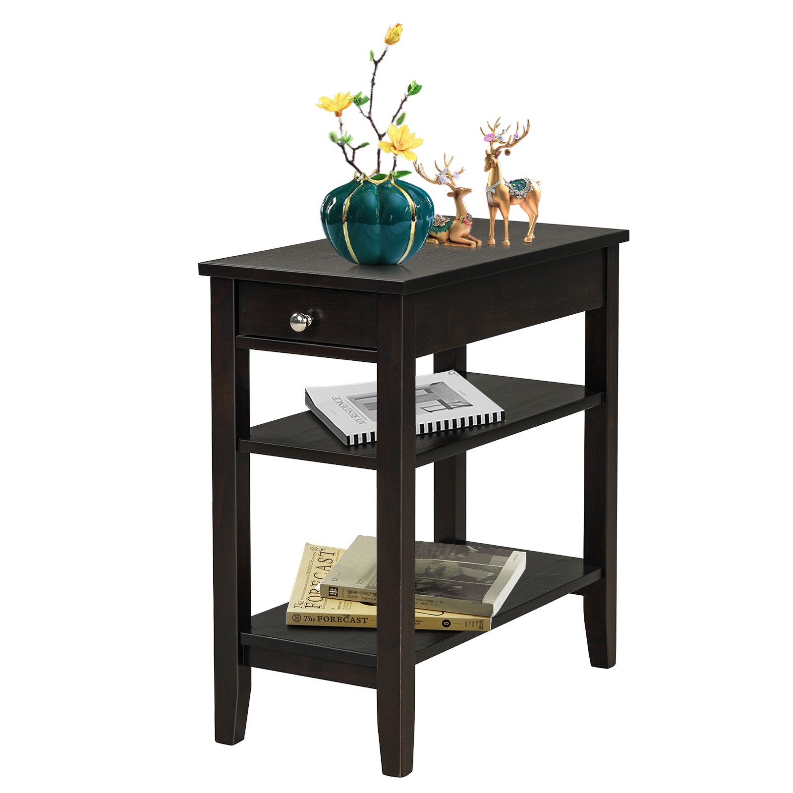 Giantex End Table Sofa Side Table with Drawer, 3-Tier Nightstand with Storage Shelves