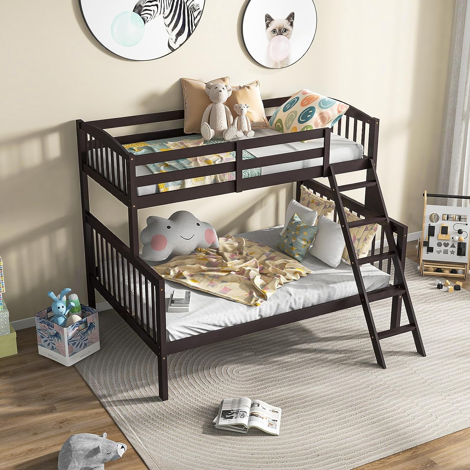 Giantex Bunk Bed, Solid Wood Detachable Bed Frame with High Guardrails & Integrated Ladder