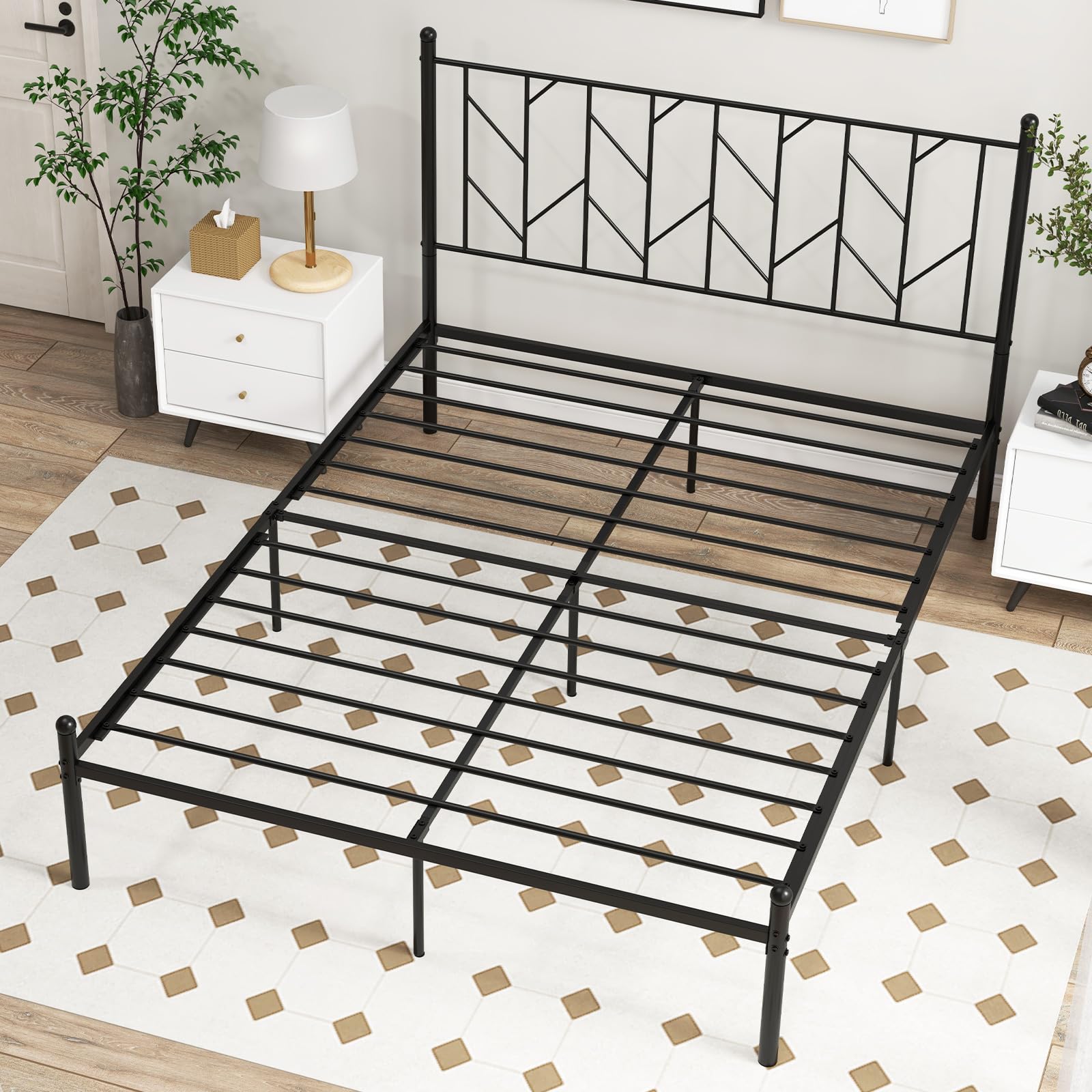 Giantex Metal Bed Frame with Victorian Style Headboard
