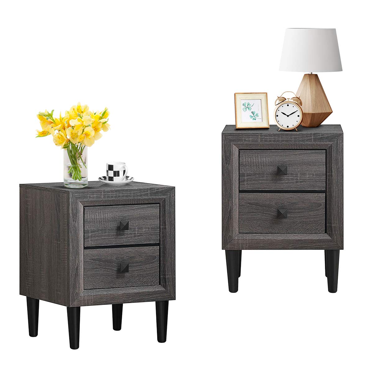 Nightstand Wooden W/Two Storage Drawers and Handles